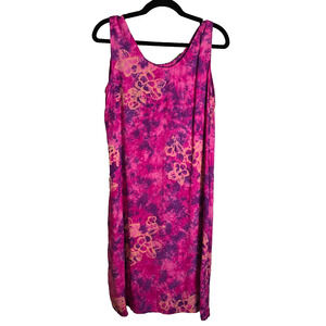 Blue Hand Shift Dress Women’s Magenta Tie Dye Floral Lightweight Flowy - Large